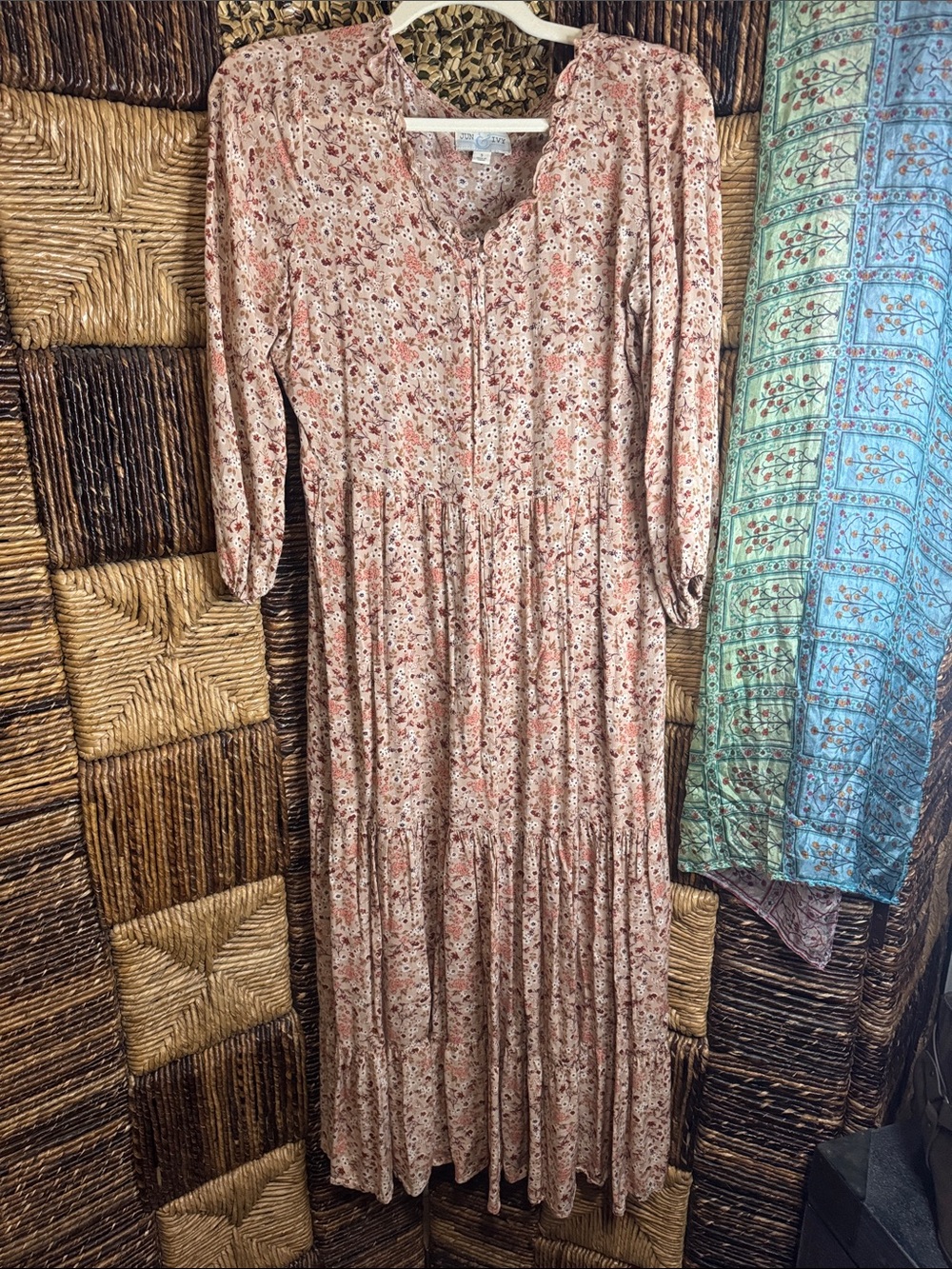 Long Floral Tiered Maxi Dress in Blush Pink